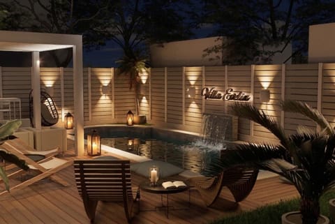 Patio, Night, Hot Tub, Pool view, Swimming pool, sunbed