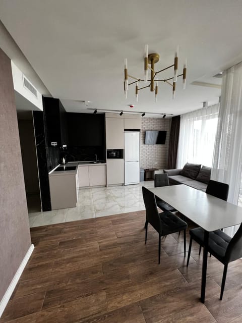 Kitchen or kitchenette, Living room, Dining area, stove