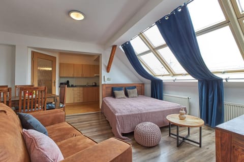 Bed, Kitchen or kitchenette, Living room, Seating area, Dining area, Bedroom