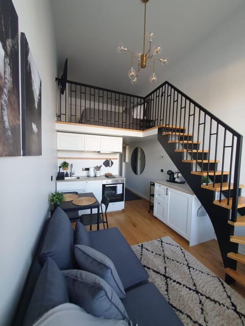 Kitchen or kitchenette, Living room, Seating area, Dining area