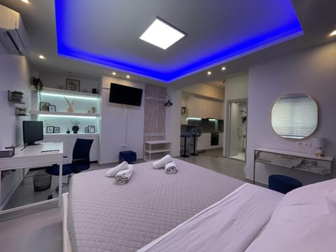 Bed, TV and multimedia, Kitchen or kitchenette, Photo of the whole room, Bedroom, hair dresser, minibar, towels, kitchen, kitchen