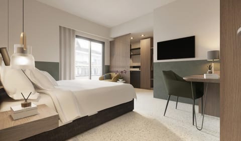 Property building, Bed, TV and multimedia, Coffee/tea facilities, Photo of the whole room, Decorative detail, Seating area, Dining area, Bedroom, On site, Guests, Area and facilities, Time of day, Family, hair dresser, internet, soundproof
