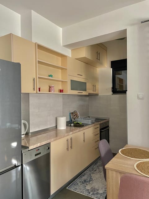 Kitchen or kitchenette, dishwasher, stove