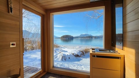 Natural landscape, Winter, Sauna, Lake view