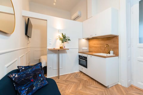 Kitchen or kitchenette, stove