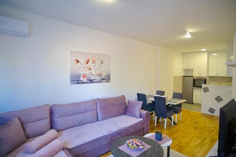 Kitchen or kitchenette, Living room, Seating area, Dining area, air conditioner