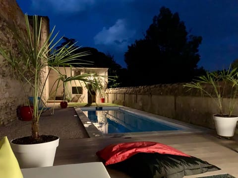 Patio, Night, Pool view, Swimming pool