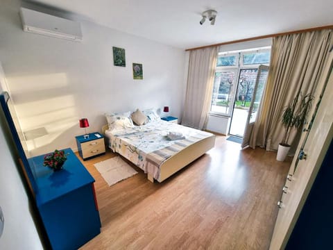 Photo of the whole room, Bedroom, towels, air conditioner