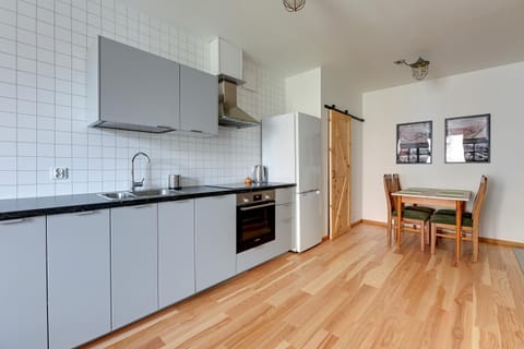 Kitchen or kitchenette, stove