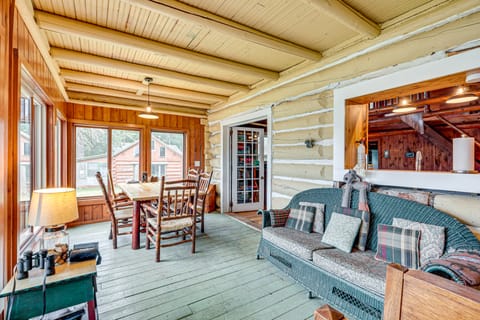 Dock, Fire Pit: Historic Lakefront Cabin in Mercer House in Wisconsin