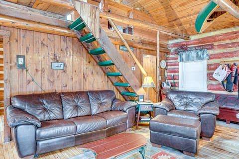 Dock, Fire Pit: Historic Lakefront Cabin in Mercer House in Wisconsin