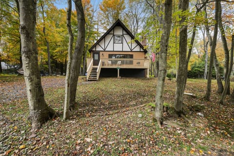 Game Room & Fire Pit: Tree-Lined Pocono Lake Cabin House in Coolbaugh Township