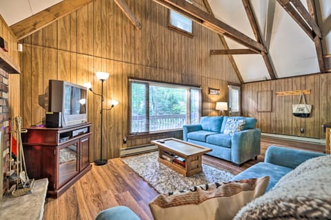 Game Room & Fire Pit: Tree-Lined Pocono Lake Cabin House in Coolbaugh Township