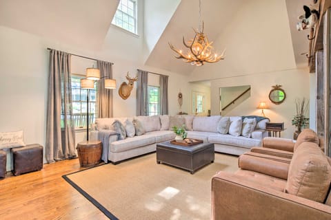 Deck w/ Fireplace: Pet-Friendly Lake Lure Retreat House in Chimney Rock