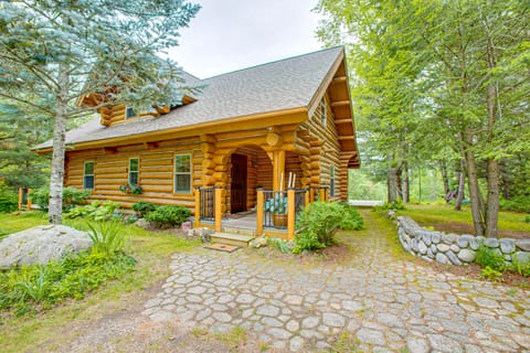 Handcrafted Log Home on River Near Crystal Mtn House in Michigan