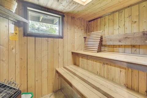 Sauna & Porch: 'Writer's Croft of Otter Creek' Gem House in Wisconsin