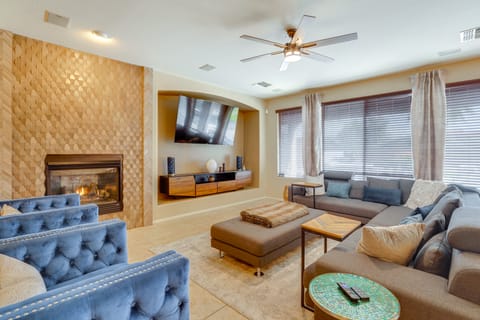 Outdoor Kitchen + Patio: Upscale Home Near Phoenix House in Laveen Village