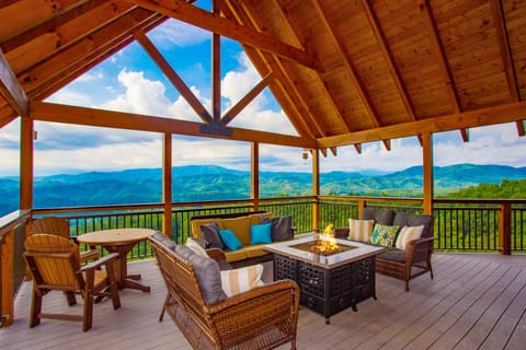 Rolling mountain views on main level balcony