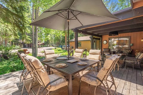 Front deck with outdoor dining and seating—perfect for summer meals and evenings together