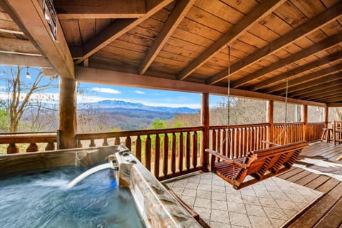 Hot tub with mountain views