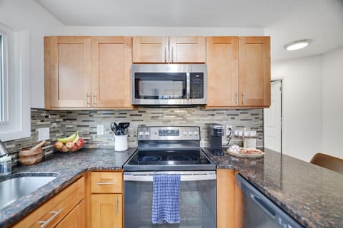 Fully stocked kitchen.