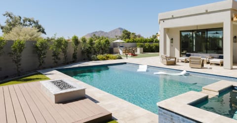Pool, Spa, Firepit, Seating Areas, and Mountain Views