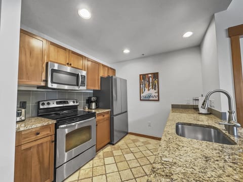 Stainless steel appliances make for a modern looking kitchen.