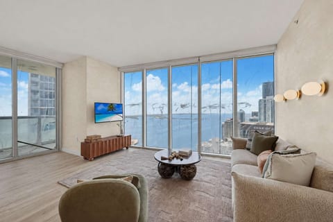 Lovely water views of Key Biscayne, South Beach, and the bay as you're watching TV
