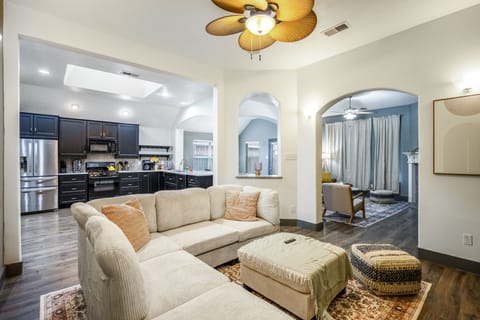 Family-friendly living room retreat with plush seating and great entertainment.
