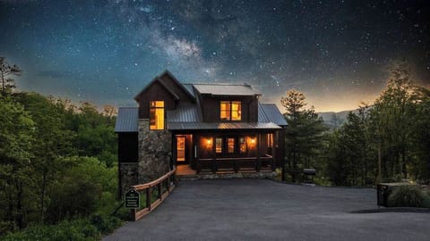 Cozy cabin under a starry sky