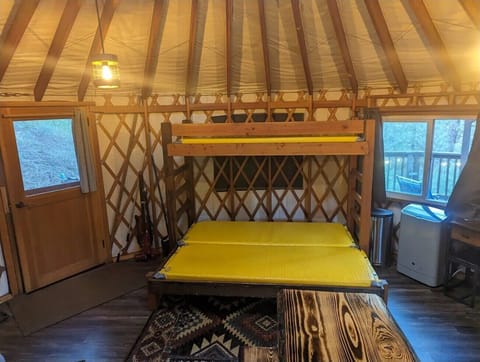 Bunk bed with rubber mattresses.