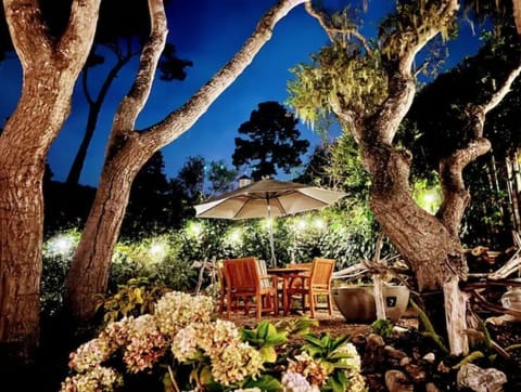 Beautiful back patio at night