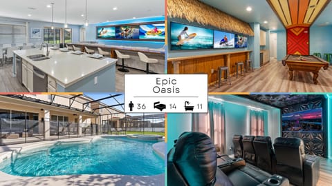 - Spacious kitchen with island seating and open living area for group dining  
- Multiple wall mounted screens for movies sports and family fun  
- Bright layout perfect for vacation gatherings