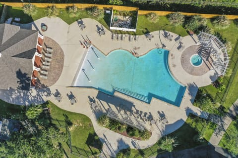 Birdseye view of zero-depth entry pool and hot tub!