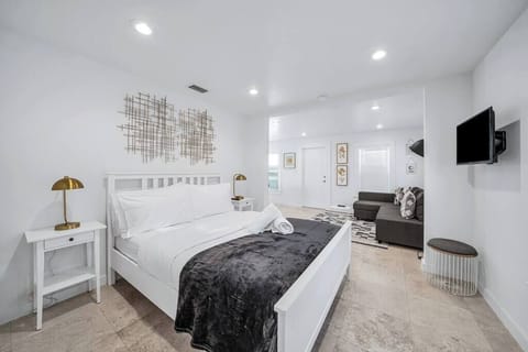 Comfortable bedroom, large bed and own TV