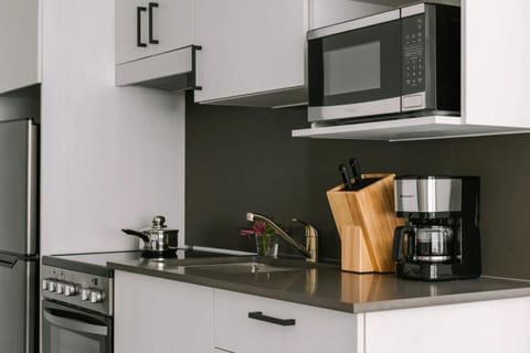 Full-size fridge, microwave, oven, stovetop