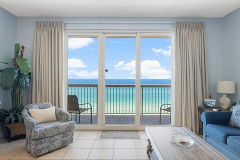 Oceanfront Living Area with Flat Screen TV, Sleeper Sofa and Private Balcony Access