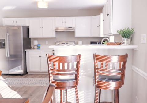 Bar seating in the spacious kitchen