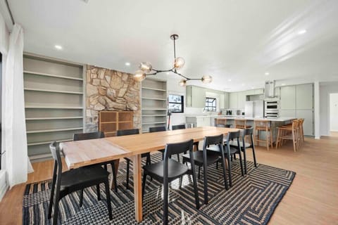 The dining table has seating for ten