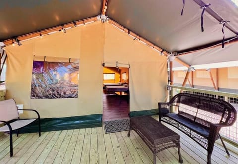 Each Safari Cabin has a large front porch that overlooks the river bottom.