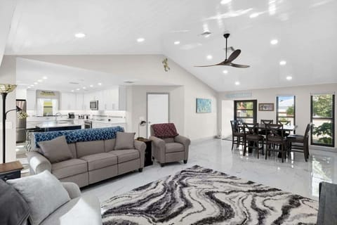 Expansive living room with vaulted ceilings and open floorpan
