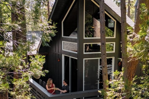 Juniper A-frame cabin is nestled in the pines in Idyllwild, California.