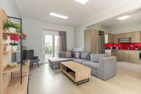 Bright Living Space with Sofa, Kitchen & Balcony