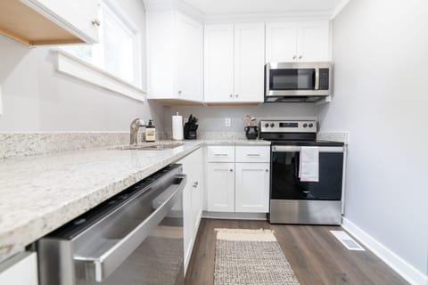 This kitchen has ample cupboards