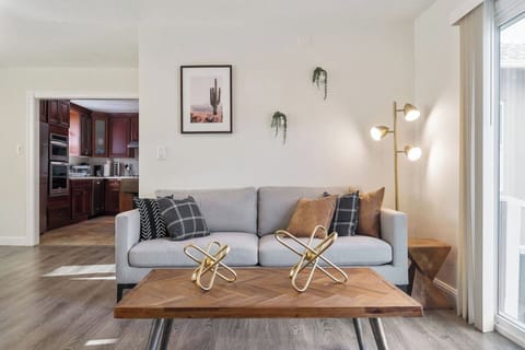 A nice and comfortable couch just close to the dining area.