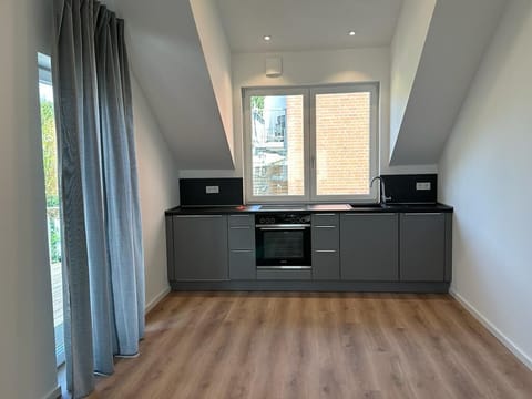 Full-size fridge, oven, stovetop, dishwasher