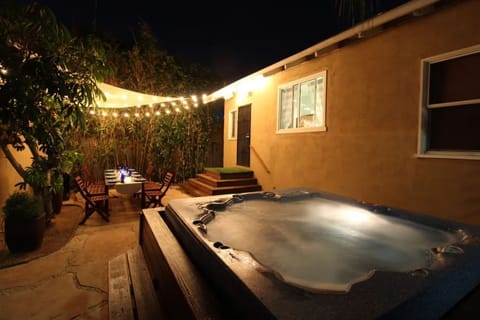 Backyard and hot tub.