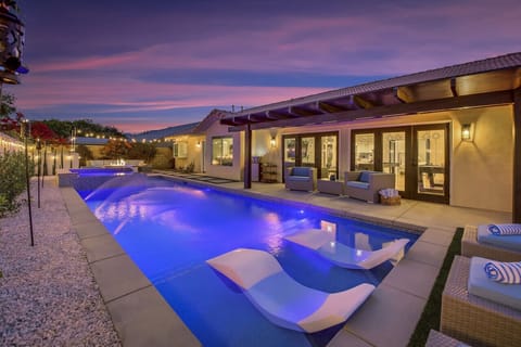 Evening glow over the sparkling pool & spa, perfect for sunset swims
