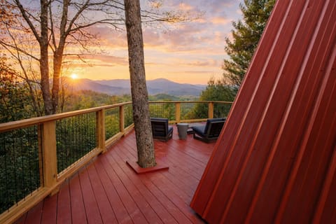 Soak in stunning mountain sunsets from your private A-frame deck!