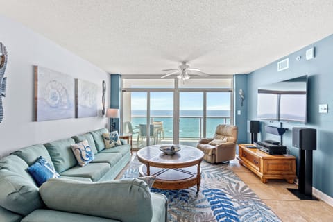 The ocean front living room is fabulous for movie night with the family.